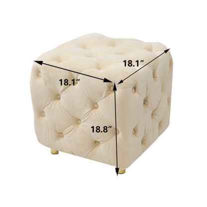 Modern Velvet Upholstered Ottoman, Exquisite Small End Table, Soft Foot Stool, Dressing Makeup Chair, Comfortable Seat For Living Room, Bedroom, Entrance - Beige