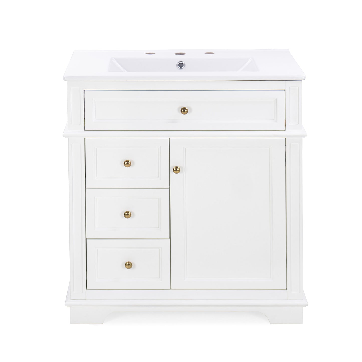 Freestanding 30" Bathroom Vanity With Sink, Soft Closing Door, Tip Out Drawer - White