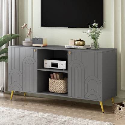 Modern TV Stand For TVs Up To 55", Entertainment Center Media Console, Adjustable Shelf, Metal Legs, Handles And Anti-Tip Device For Living Room - Gray