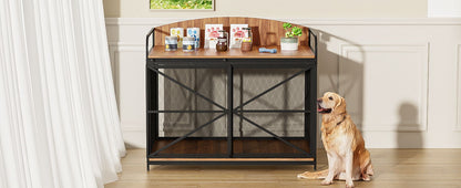 Heavy Duty Large Dog Crate Furniture For Large Medium Dog, Farmhouse Wooden Dog Kennel Indoor End Table, Decorative Pet House For Large Dogs - Brown