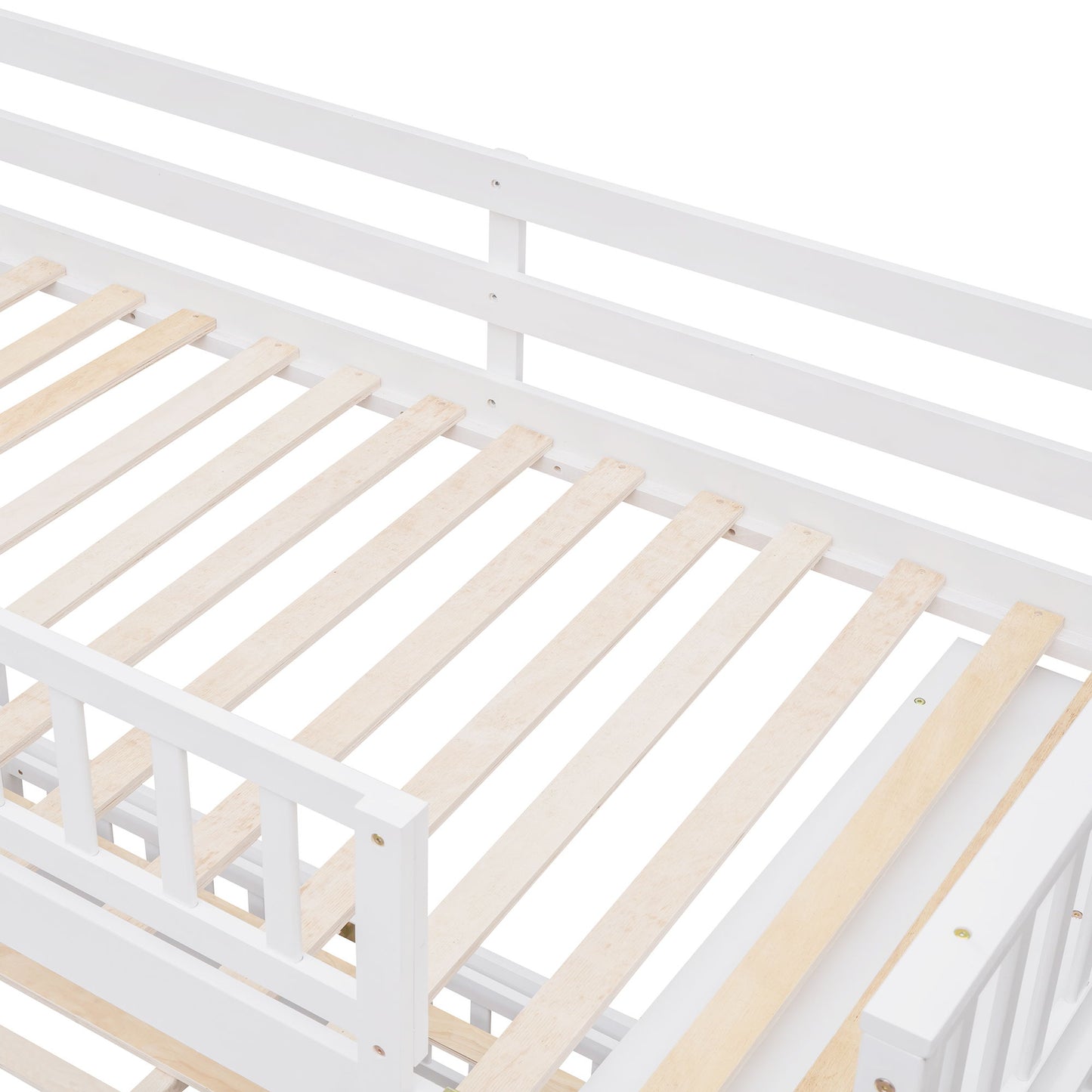Twin Over Full Bunk Bed With 6 Drawers And Flexible Shelves, Bottom Bed With Wheels - White