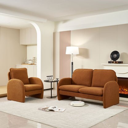Loveseat Sofa Small Couch For Living Room, Sherpa Fabric Upholstered Loveseat Sofa Couch, Small Loveseat Sofa For Apartment, Bedroom - Orange