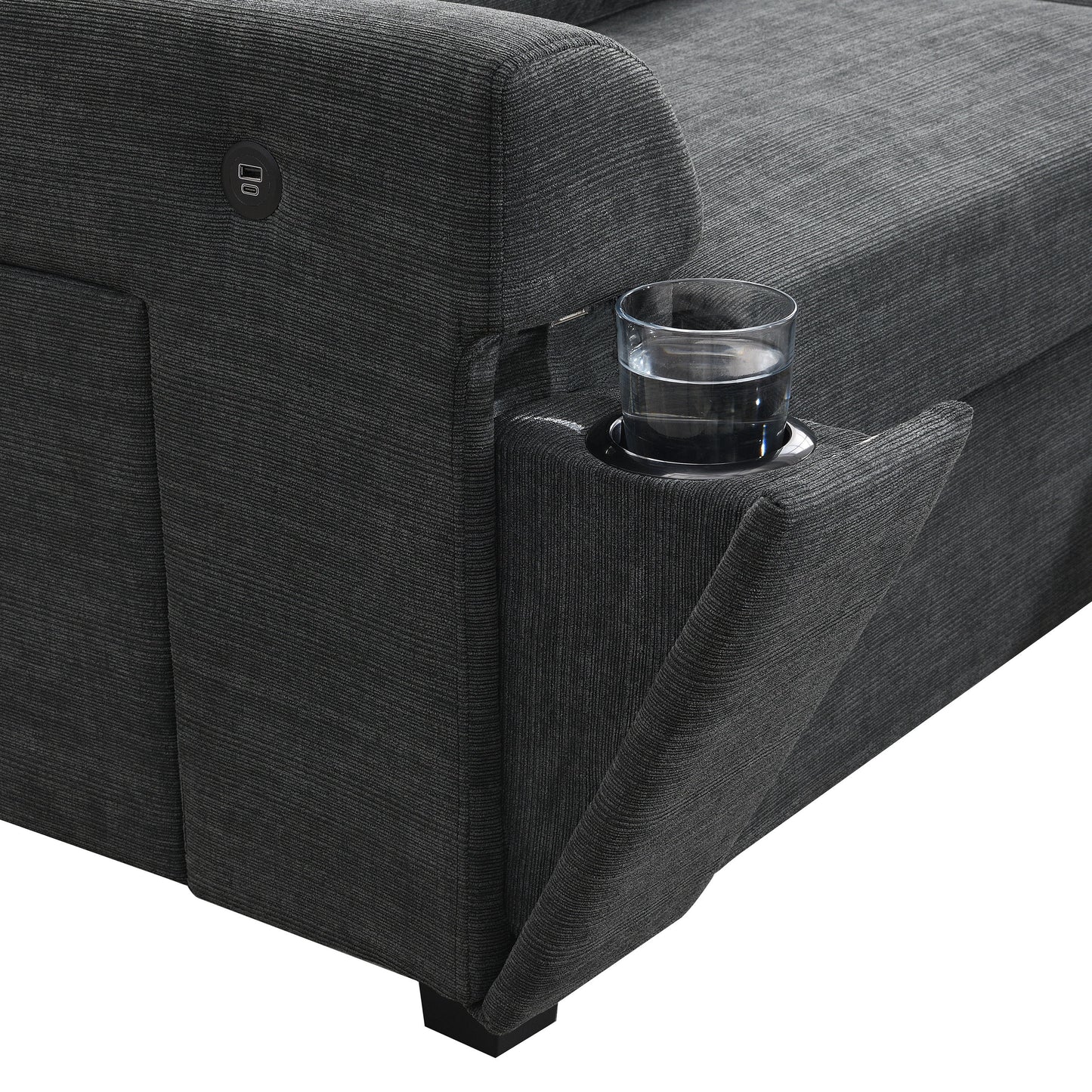 U Shaped Sectional Sofa 6 Seat Couch Set With Oversized Ottoman, Hidden Armrest Storage And Cup Holders USB Charging Ports Wide Seat Sofa - Black