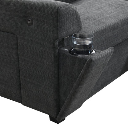 U Shaped Sectional Sofa 6 Seat Couch Set With Oversized Ottoman, Hidden Armrest Storage And Cup Holders USB Charging Ports Wide Seat Sofa - Black