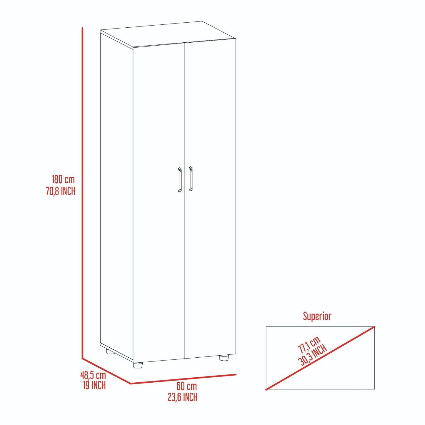 Armoire Organiser, Two Shelves, Rod, Double Door Cabinet Armoire - Black