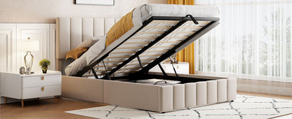 Full Size Upholstered Platform Bed With A Hydraulic Storage System - Beige