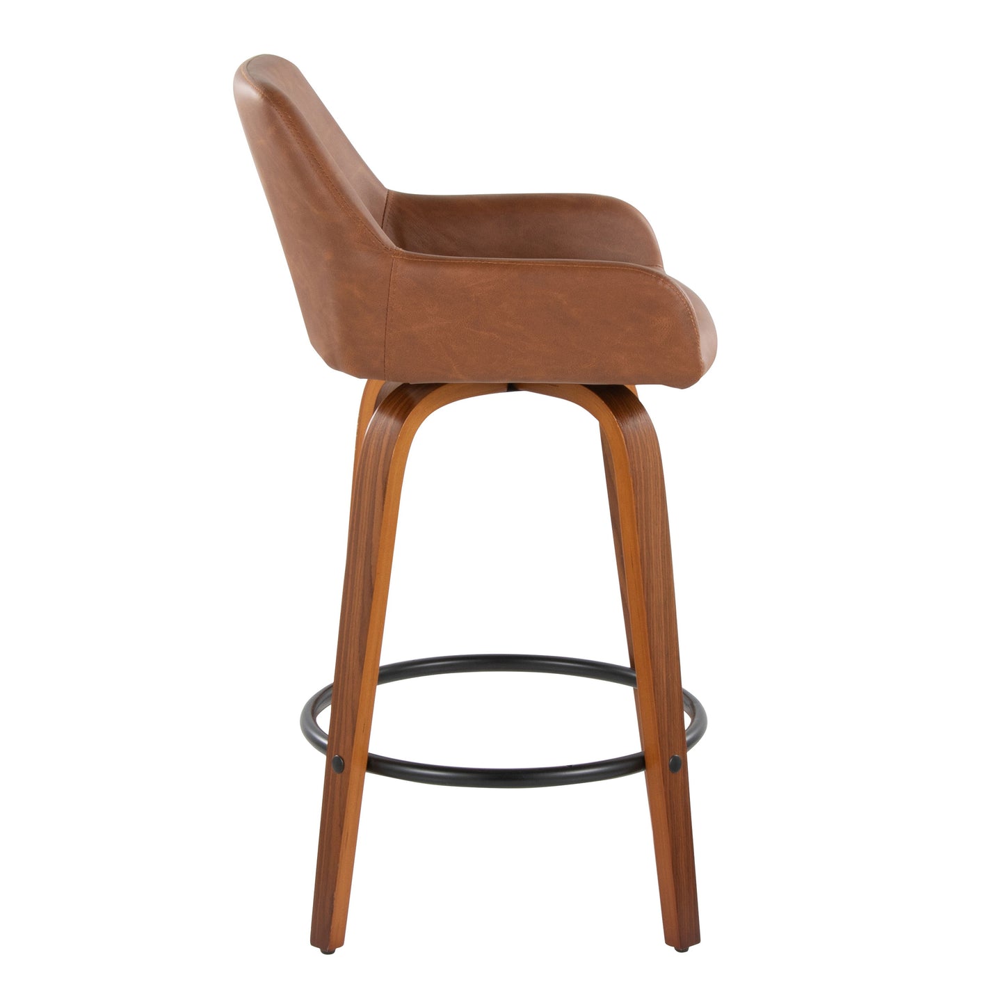 Daniella - Contemporary Fixed Height Counter Stool With Swivel With Round Footrest (Set of 2) - Walnut / Camel