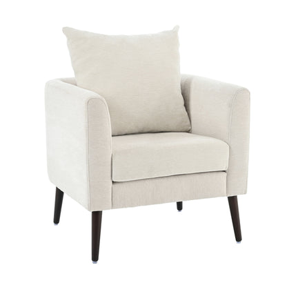 Modern Chenille Accent Chair, Upholstered Armchair For Living Room, Mid Century Fabric Lounge Chair With Pillow, Comfortable Reading Chair With Wood Legs For Living Room, Reception Room - Beige