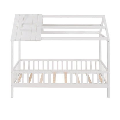 Twin Size House Bed With Fence - White