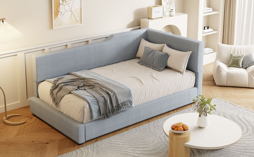 Twin Size L Shaped Upholstered Daybed - Gray