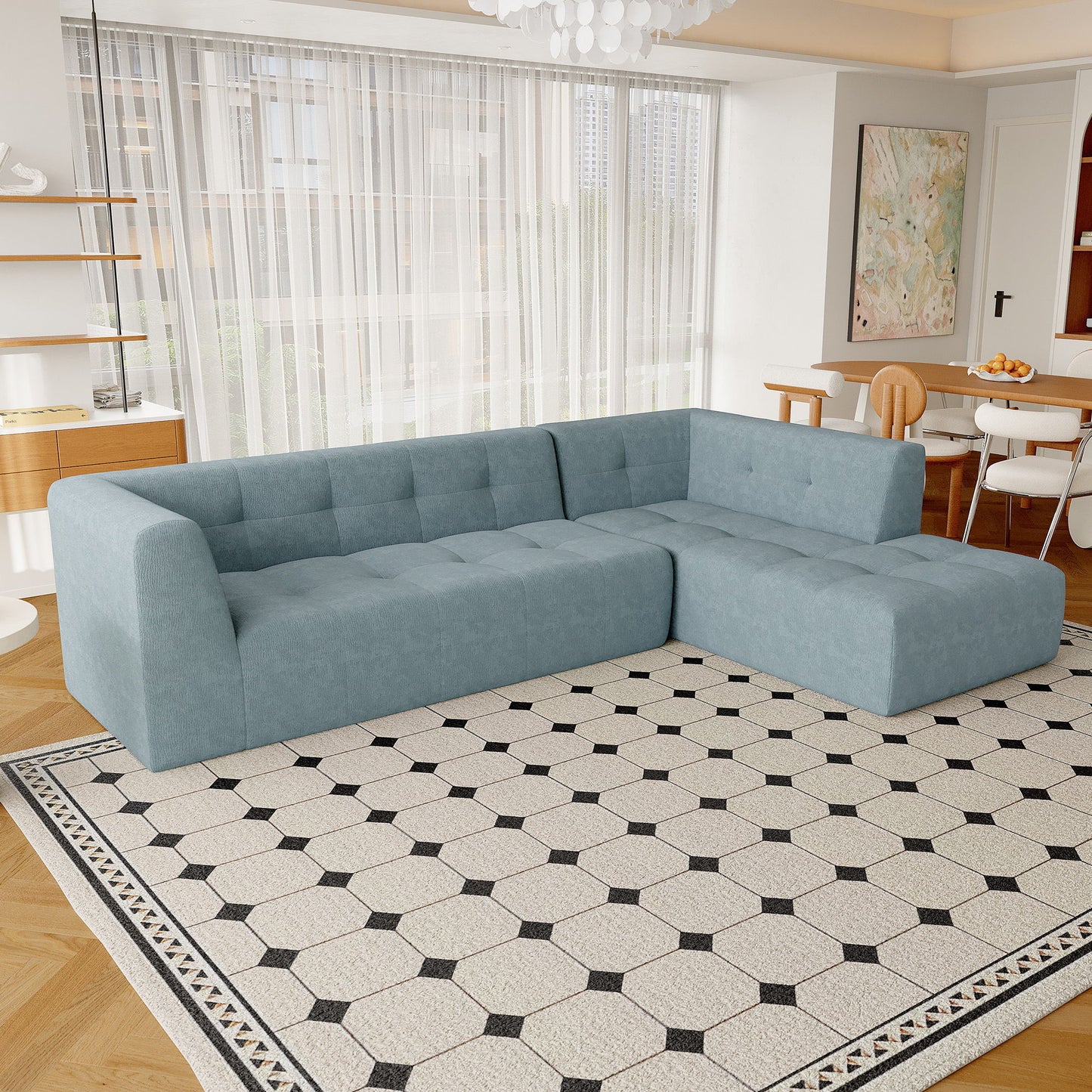 Modular Combination Living Room Sofa Set, Modern Minimalist Sofa, Living Room Upholstered Sofa Bed, Bedroom, 2 Pieces Computer Free Combination, L - Shaped - Light Gray