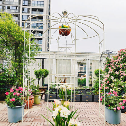 Metal Garden Arch Iron Garden Arbors Gazebo Dia High Birdcage Shape Pergola Pavilion For Wedding Ceremony - Cream White