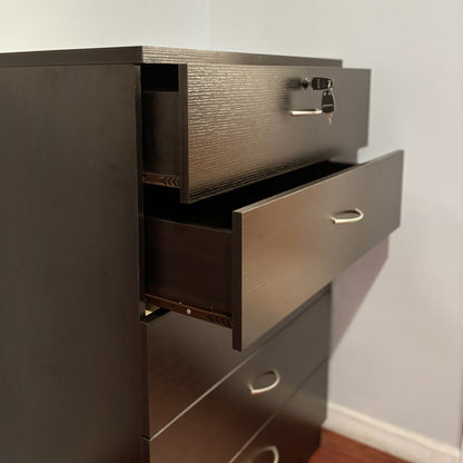 5 Drawer Chest Metal Handles Locking Top Drawer Metal Glide Rails Melamine Laminate - Red Cocoa Espresso
