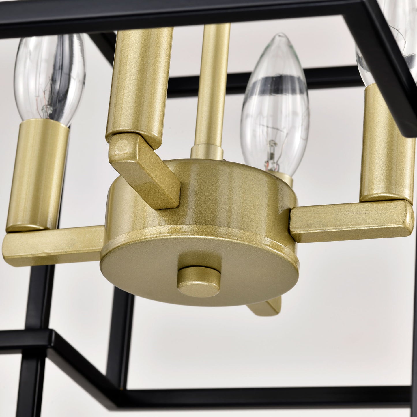 4 Light Metal Lantern Tiered Pendant Hanging Light Fixtures, Industrial Farmhouse Adjustable Height Chandeliers For Dining Room Hallway Foyer Entryway (E12 Bulbs Not Included) - Matte Black / Gold