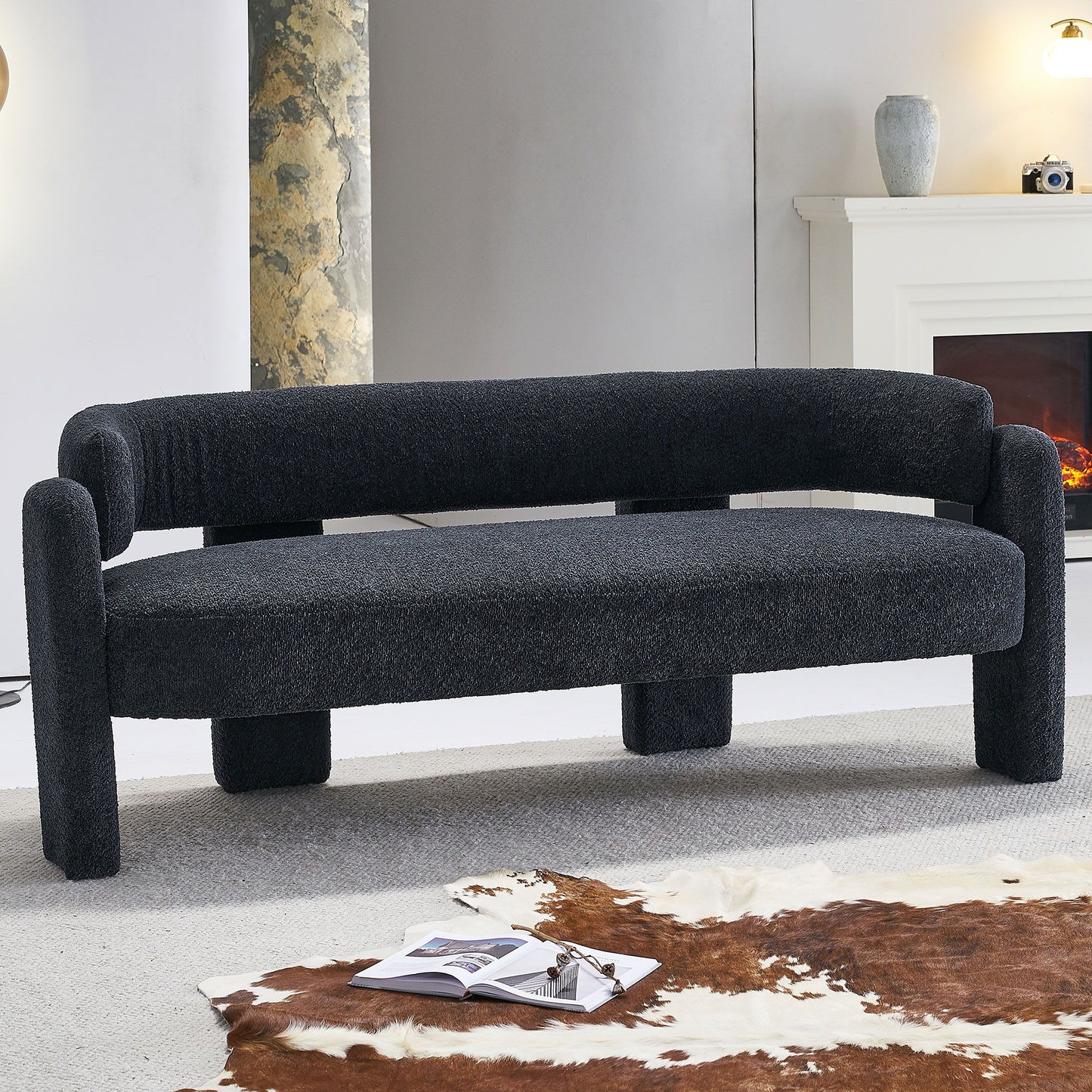 Boucle Upholstery Modern Sofa For Living Room - Dark Gray