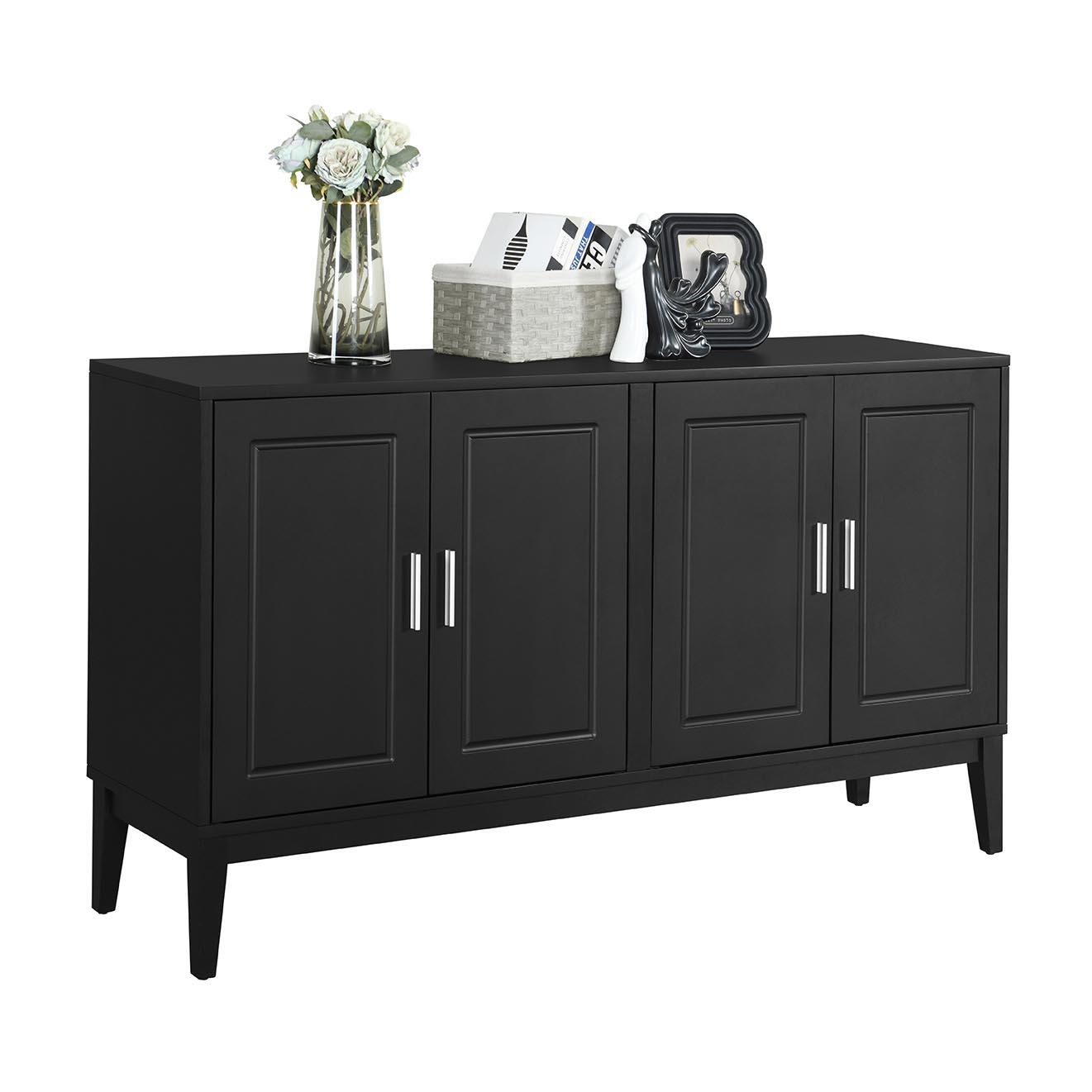 4 Door Sideboard Storage Cabinet With Door Shelf For Living Room And Dining Room, 2 Large Cabinets With Adjustable Shelf - Black