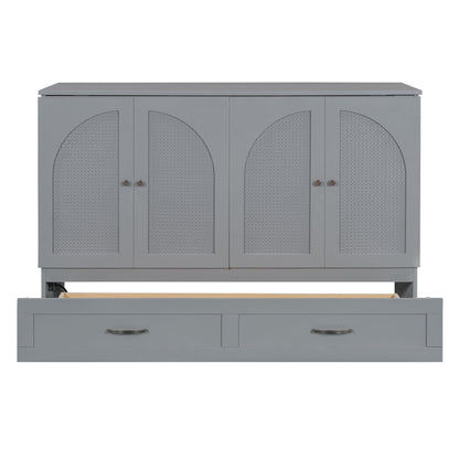 Queen Size Murphy Bed With Large Drawers - Gray