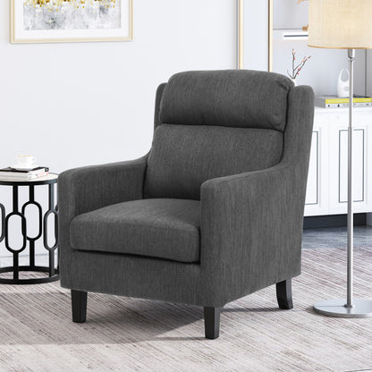 Contemporary Club Chair With Upholstered Fabric And Rubberwood Legs - Charcoal