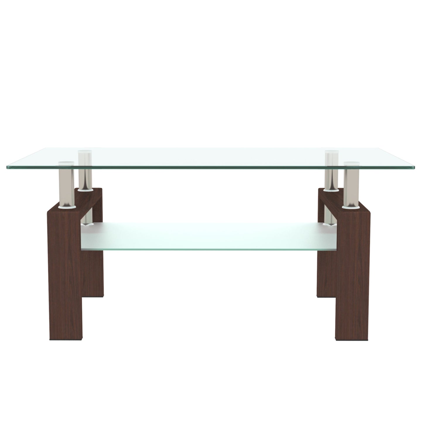 Rectangle Glass Coffee Table, Modern Side Center Tables - Walnut / Clear