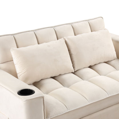 Multi Functional Sofa Bed With Cup Holder And USB Port For Living Room Or Apartments - Milk White