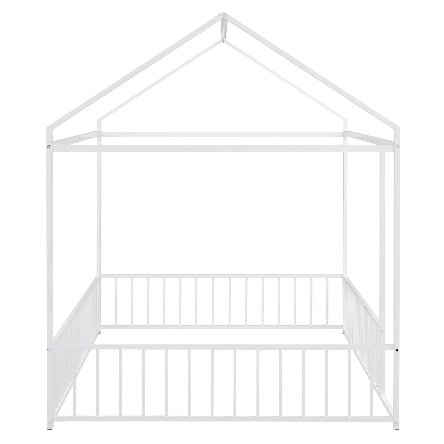 Full Size Bed House Bed Frame With Fence - White