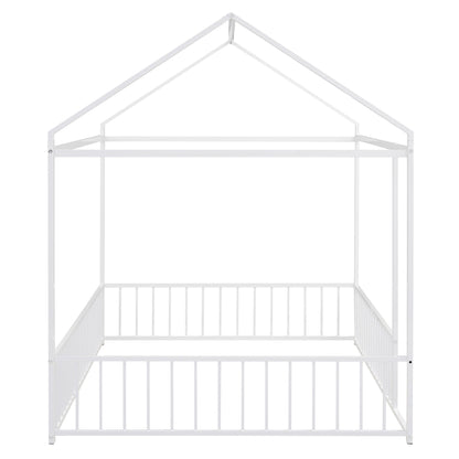 Full Size Bed House Bed Frame With Fence - White