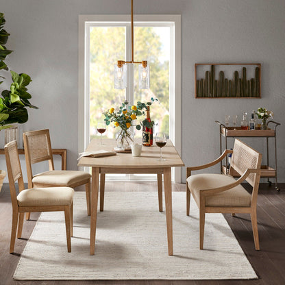Armless Dining Chair With Cane Back And Upholstered Seat (Set of 2) - Light Brown