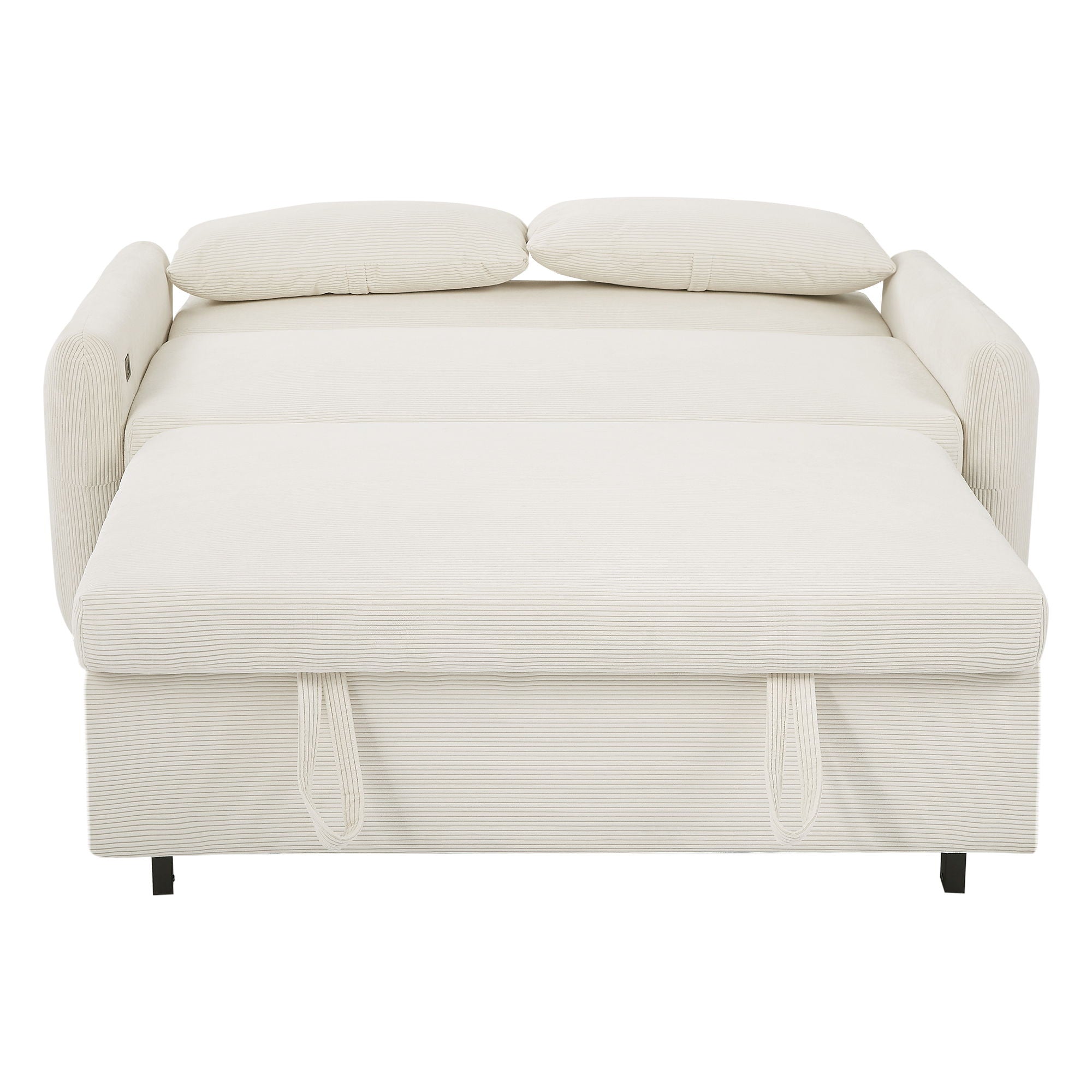 Pull Out Sofa Bed Convertible Couch 2 Seat Loveseat Sofa Modern Sleeper Sofa With 2 Throw Pillows And USB Ports For Living Room - Beige