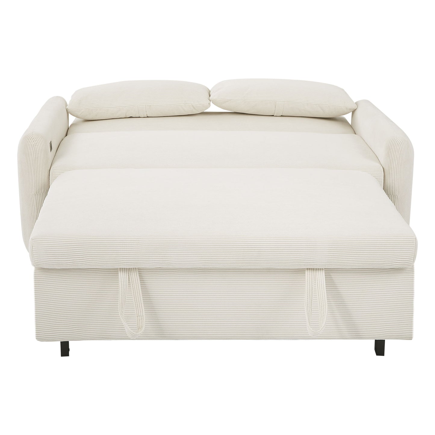 Pull Out Sofa Bed Convertible Couch 2 Seat Loveseat Sofa Modern Sleeper Sofa With 2 Throw Pillows And USB Ports For Living Room - Beige