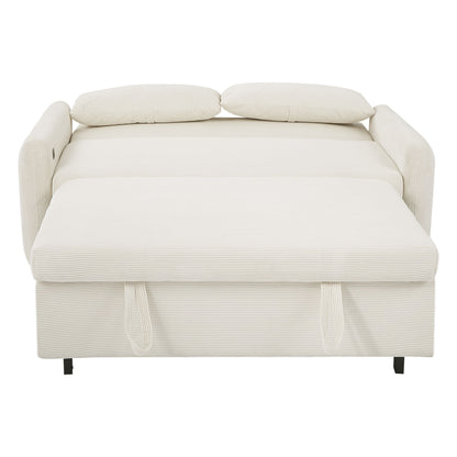 Pull Out Sofa Bed Convertible Couch 2 Seat Loveseat Sofa Modern Sleeper Sofa With 2 Throw Pillows And USB Ports For Living Room - Beige