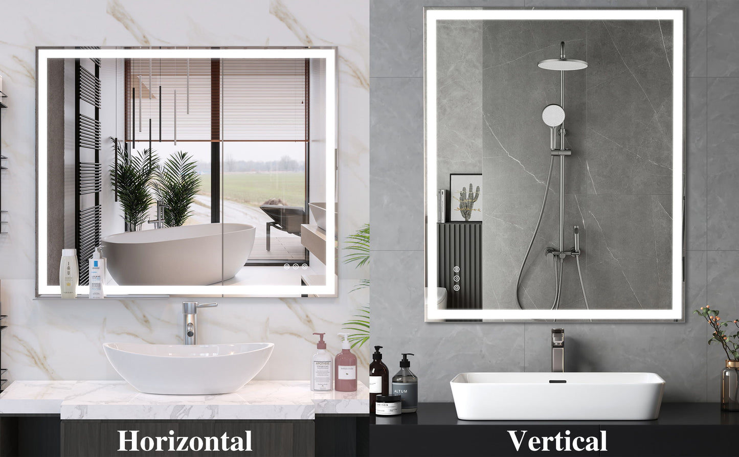 LED Bathroom Vanity Mirror Wall Mounted Adjustable White / Warm / Natural Lights Anti-Fog Touch Switch With Memory Modern Smart Large Bathroom Mirrors - Silver