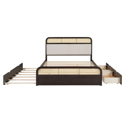 Queen Size Platform Bed With Trundle And 2 Drawers - Espresso