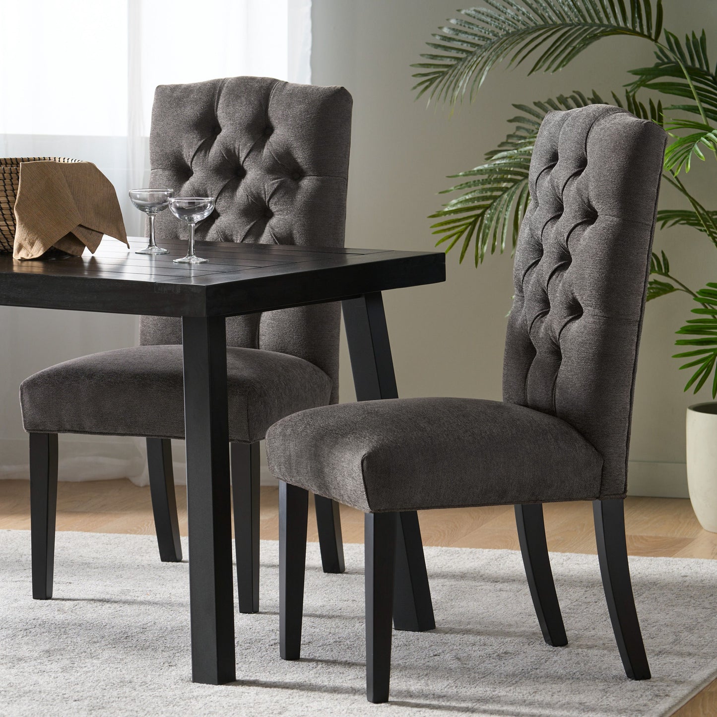 Harriet - Tufted Dining Chair (Set of 2) - Dark Gray