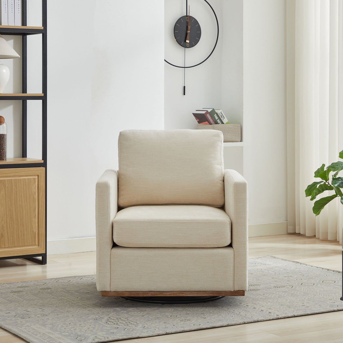 Square Upholstered Swivel Accent Chair With 360 Degree Rotation - Beige