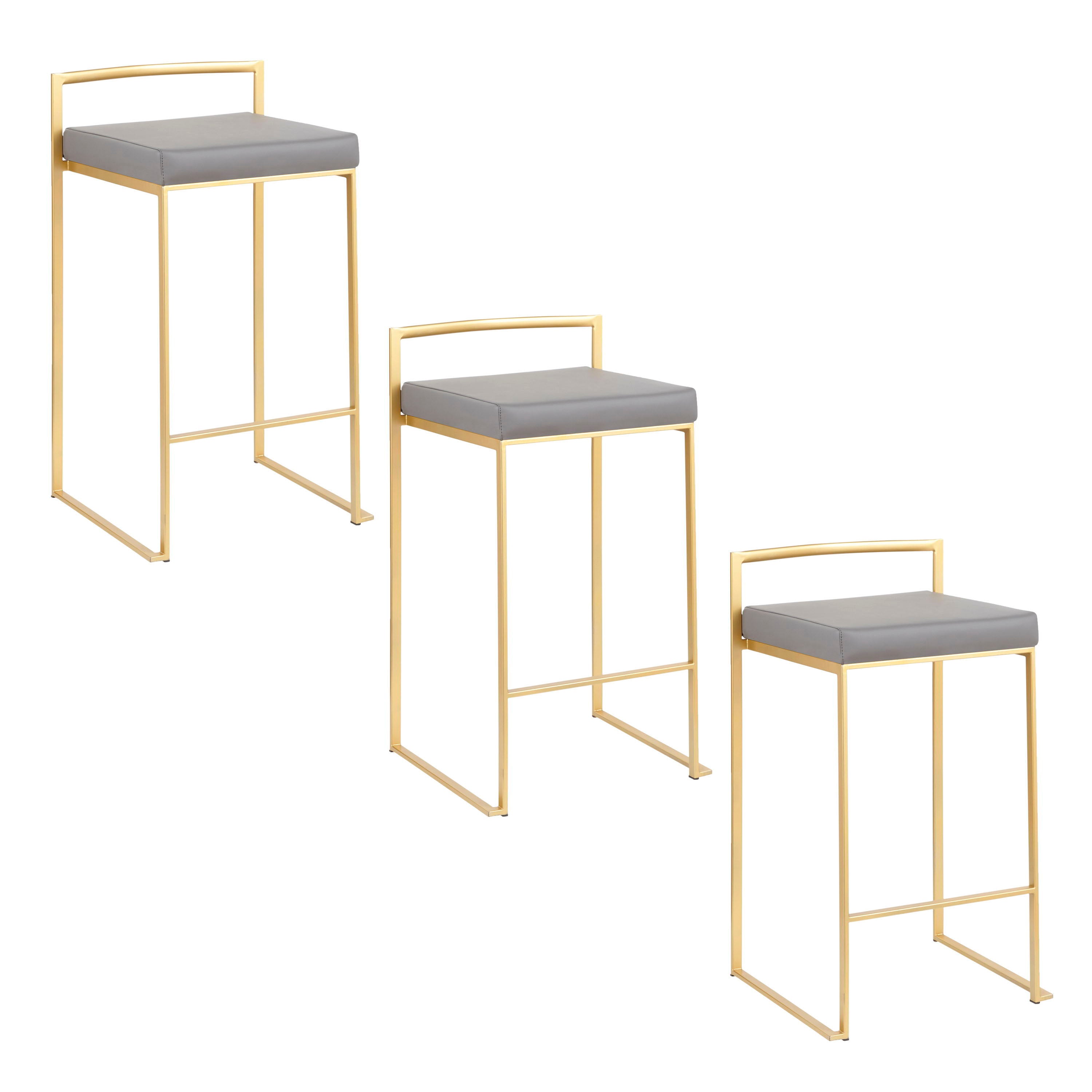 Fuji - Contemporary Counter Stool (Set of 3) - Gold / Gray
