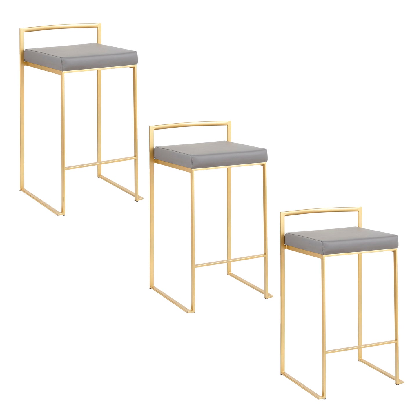 Fuji - Contemporary Counter Stool (Set of 3) - Gold / Gray