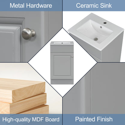 Bathroom Vanity With Sink, Vanity Cabinet With Door Shelf And Adjustable Shelf - Gray