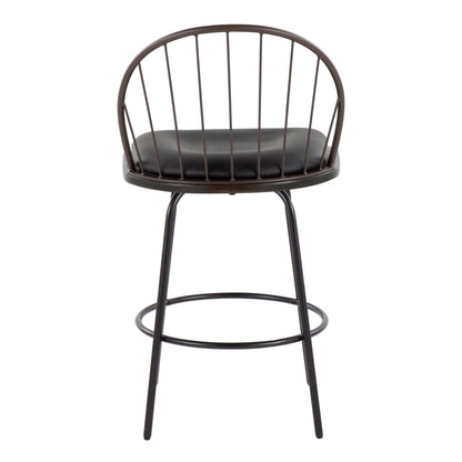 Riley - Claire Farmhouse Fixed Height Counter Stool With Swivel With Round Footrest (Set of 2) - Black / Bronze / Walnut / Brown