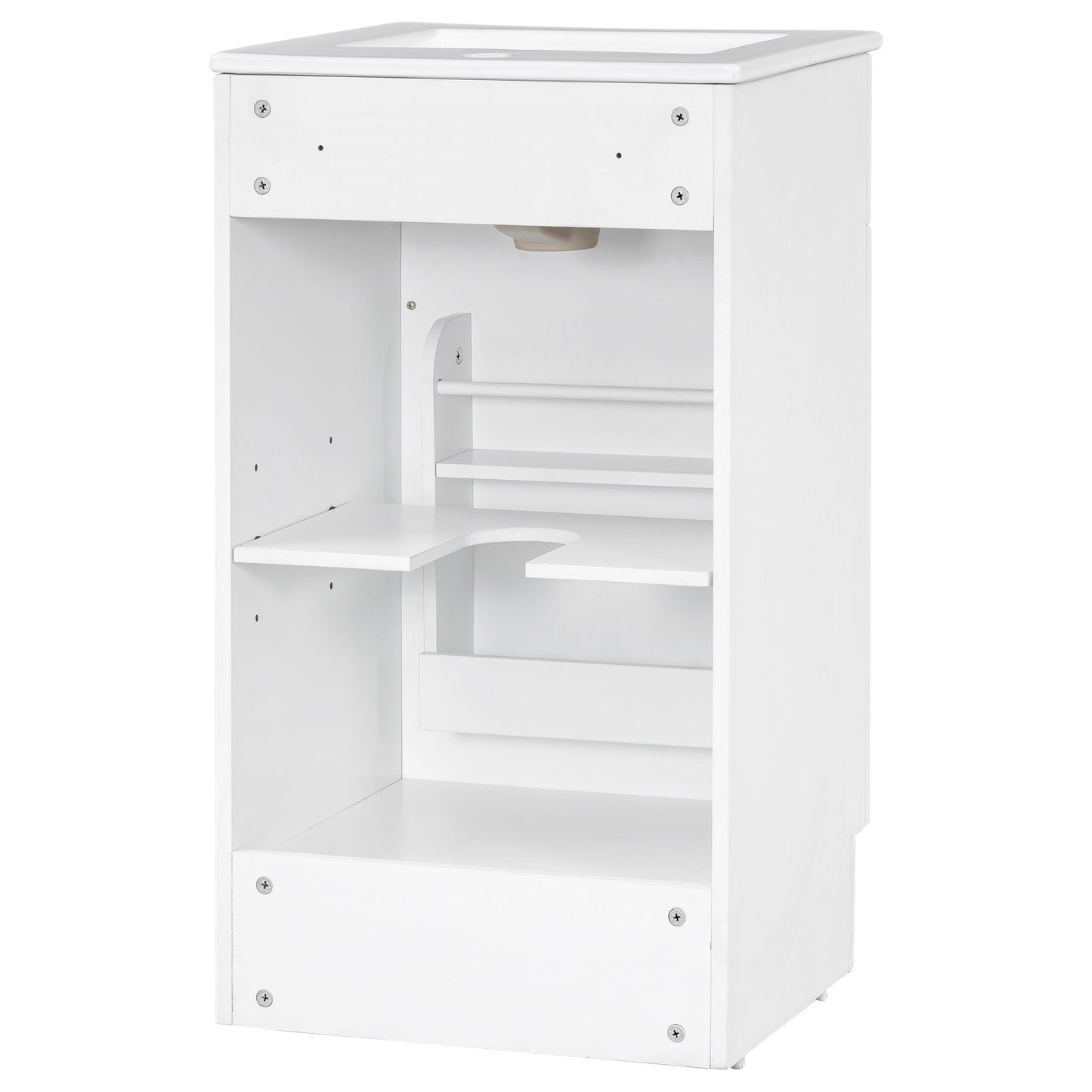 18" Bathroom Vanity With Sink, & Ceramic, Adjustable Shelf - White