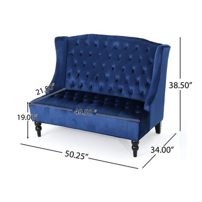 Nurturing - Upholstered Loveseat With Wing Back And Diamond Tufting - Navy Blue