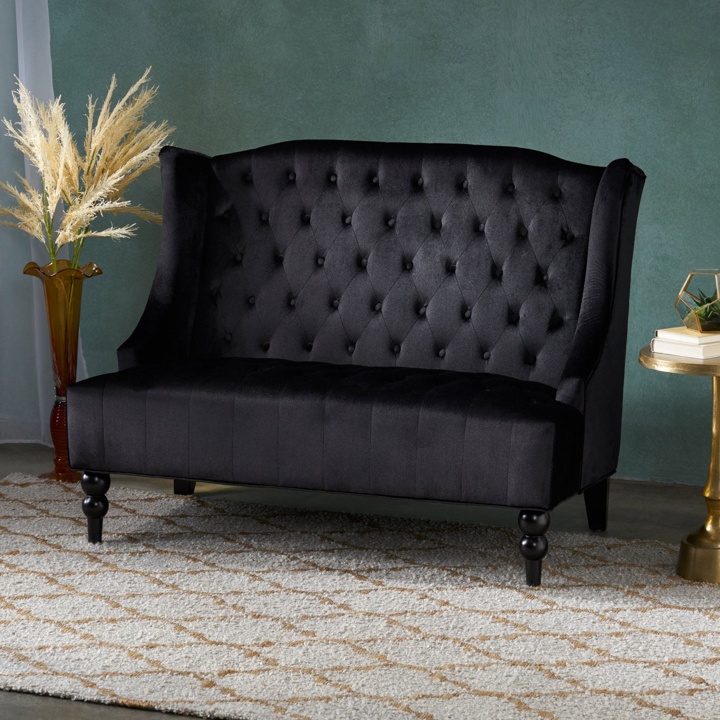 Nurturing - Upholstered Loveseat With Wing Back And Diamond Tufting - Black