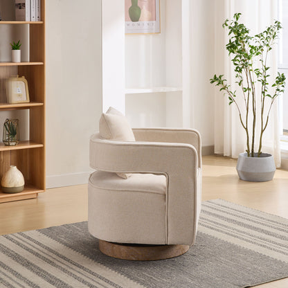 Swivel Accent Open Back Chair Modern Comfy Sofa Chair With Weathered Base For Living Room, Club Chair Leisure Arm Chair For Lounge - Beige