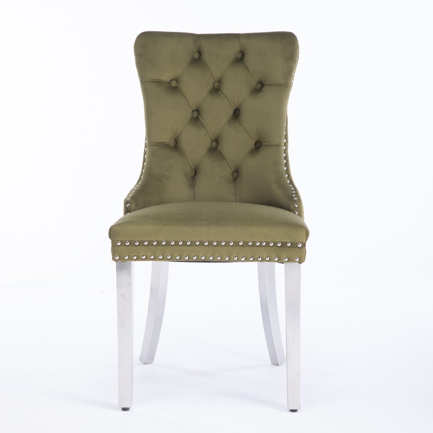 Nikki - Modern, High-End Tufted Solid Wood Contemporary Velvet Upholstered Dining Chair With Chrome Stainless Steel Plating Legs, Nailhead Trim (Set of 2) - Olive Green / Chrome