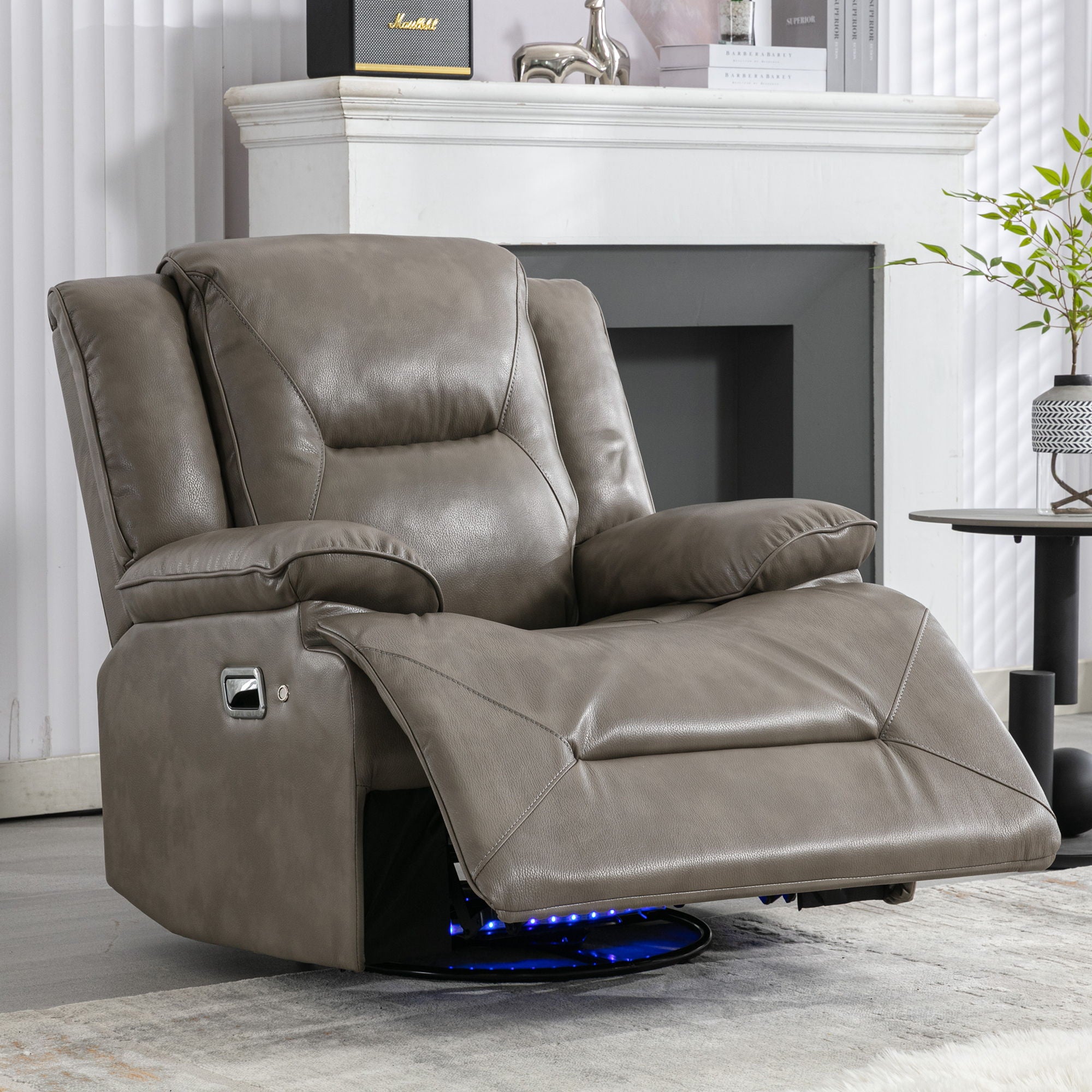 360ÔøΩÔøΩ Swivel And Rocking Home Theater Recliner Manual Recliner Chair With A Led Light Strip For Living Room - Gray