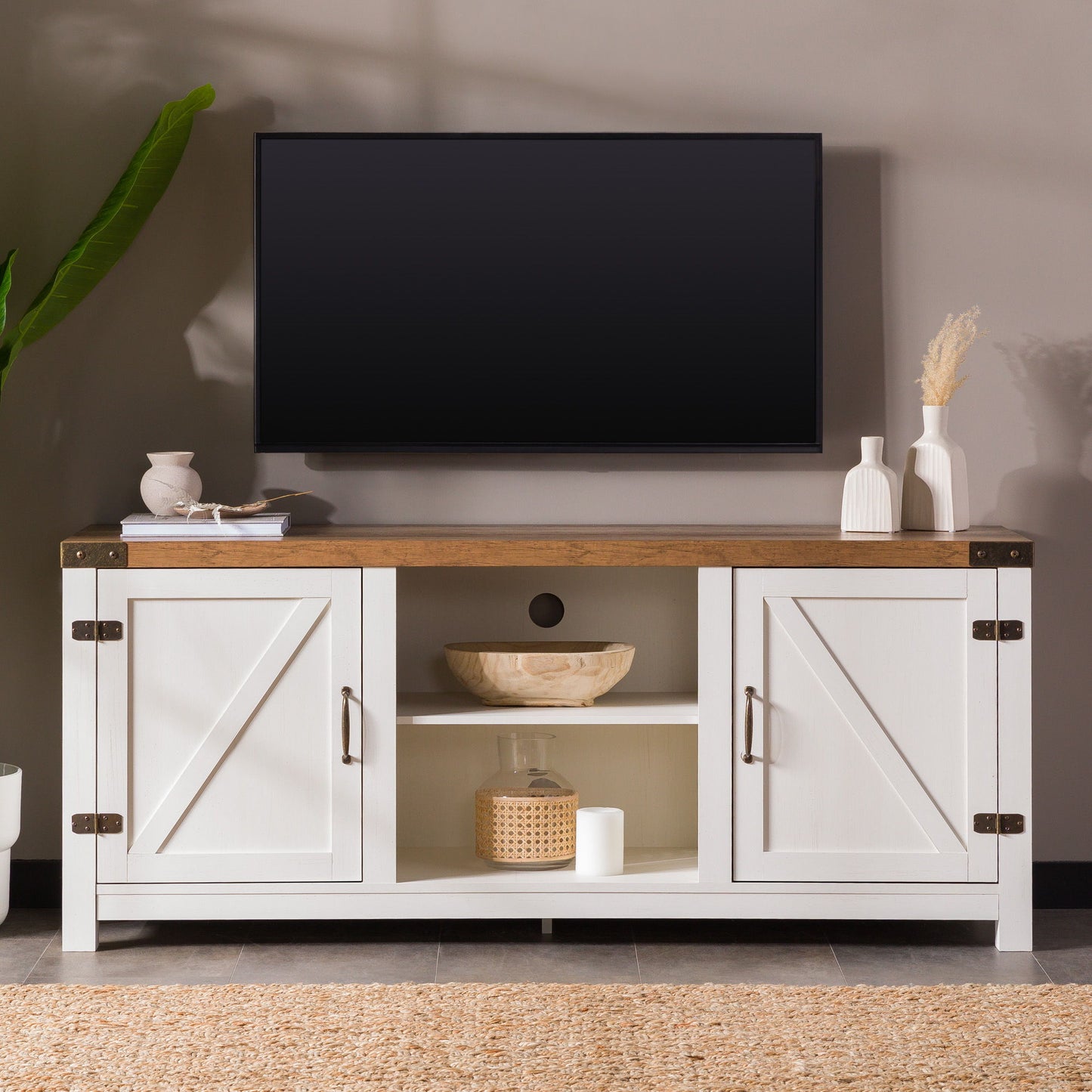 Modern Farmhouse Barn Door 3 Shelf TV Stand For TVs Up To 65ÔøΩÔøΩÔøΩÔøΩÔøΩÔøΩÔøΩÔøΩÔøΩÔøΩÔøΩÔøΩÔøΩÔøΩÔøΩÔøΩÔøΩÔøΩÔøΩÔøΩÔøΩÔøΩÔøΩÔøΩÔøΩÔøΩÔøΩÔøΩÔøΩÔøΩÔøΩÔøΩÔøΩÔøΩÔøΩÔøΩÔøΩÔøΩÔøΩÔøΩÔøΩÔøΩ - Rustic Oak / Brushed White