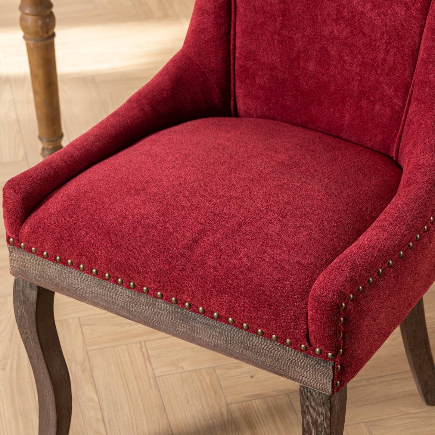 Ultra Side Dining Chair, Thickened Fabric Chairs With Neutrally Toned Solid Wood Legs, Bronze Nail Head (Set of 2) - Wine Red / Burgundy