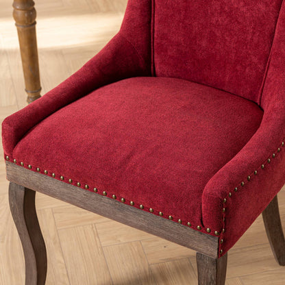 Ultra Side Dining Chair, Thickened Fabric Chairs With Neutrally Toned Solid Wood Legs, Bronze Nail Head (Set of 2) - Wine Red / Burgundy