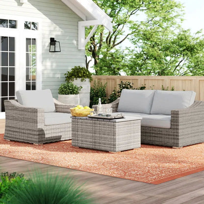 Stylish 3 Person Seating Group With Cushions Perfect For Outdoor Relaxation - Gray Mix