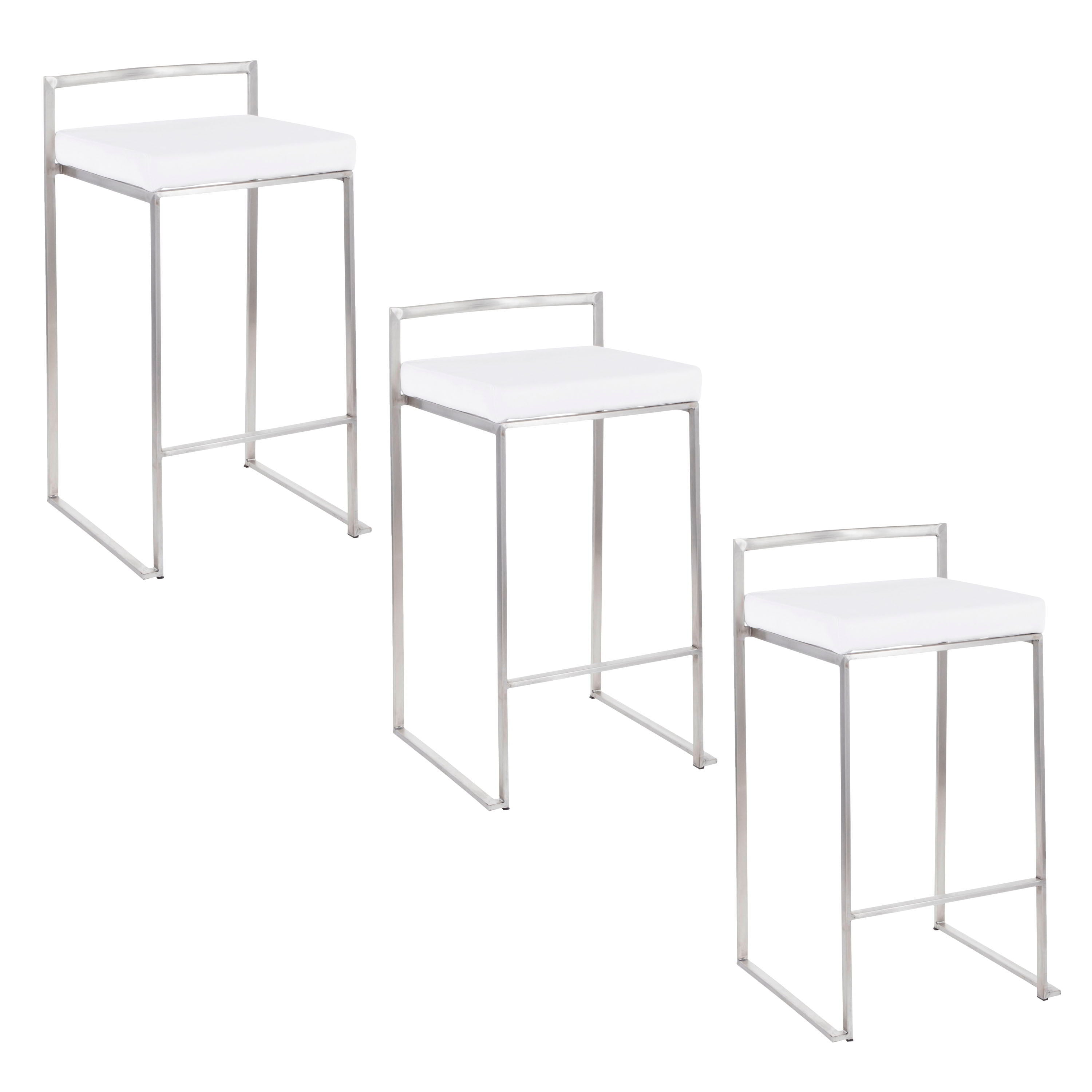 Fuji - Contemporary Stackable Counter Stool (Set of 3) - White - Velvet