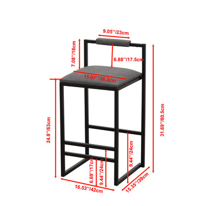 Modern Armless Metal Legs Kitchen Island Stools With Back Upholstered Chairs 2 Piece Set - Gray